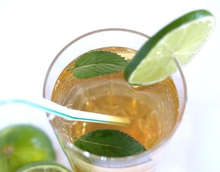 Cocktail mixed alcoholic drink with lime and peppermint