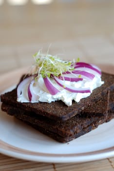 Pumpernickel and cream cheese sandwich