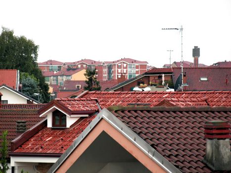 Wet roofscape rainy day