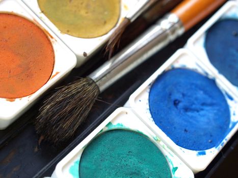 Painting tools colour palette and brushes