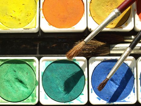 Painting tools colour palette and brushes