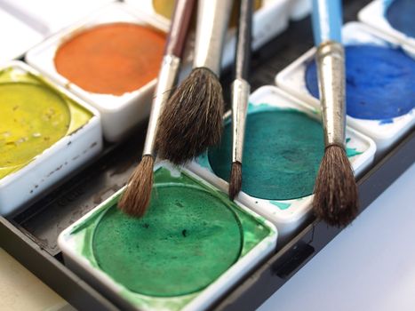 Painting tools colour palette and brushes