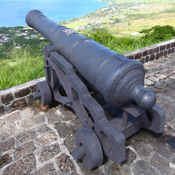 A cannon at Brimstone Hill Fortress National Park on Saint Kitts.