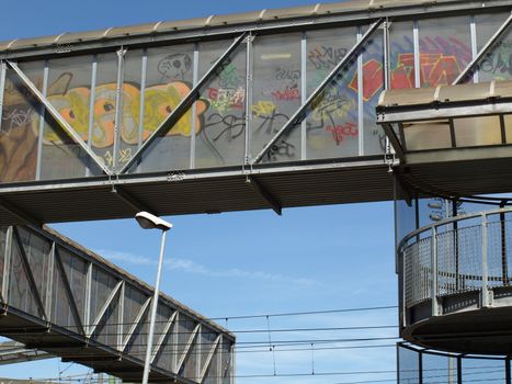 Pedestrian bridge with graffiti