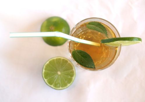 Cocktail mixed alcoholic drink with lime and peppermint