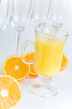 Fresh oranges and orange juice