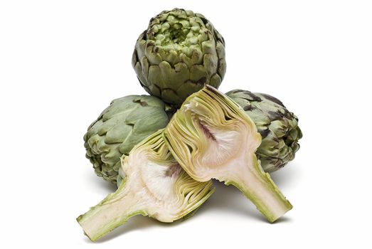 Artichokes isolated on a white background.