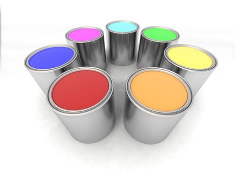 a 3d renderer of some paint cans