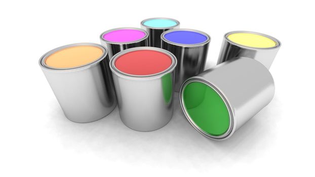 a 3d renderer of some paint cans