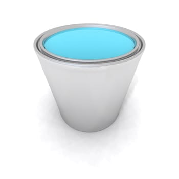 a 3d render of a blue paint can