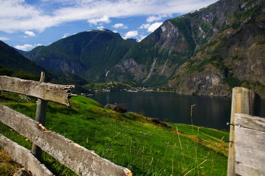 Norway Fjord. View down Sognefjorden, Norway