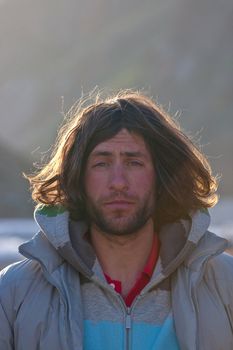 Portrait of freerider in Caucasus Mountains. Summer, 2010