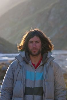 Portrait of freerider in Caucasus Mountains. Summer, 2010