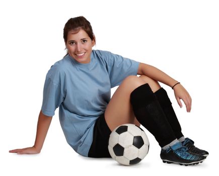 young caucasian woman with soccer ball