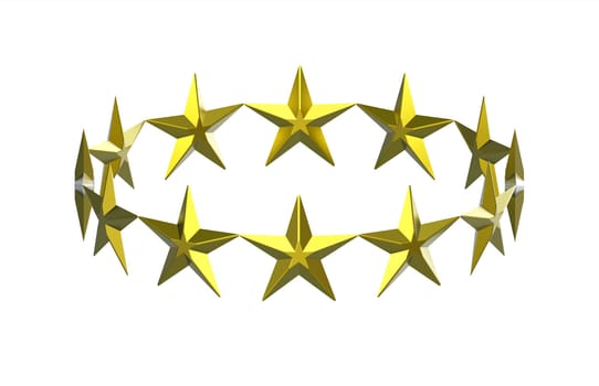 Circle of twelve golden stars isolated on white