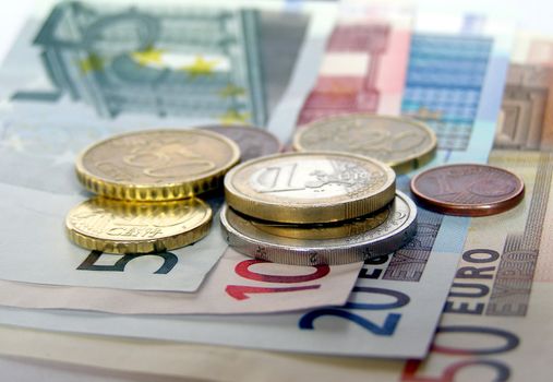 Euro banknotes and coins