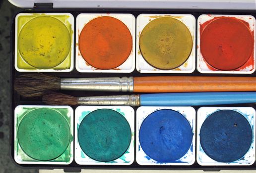 Painting tools colour palette and brushes