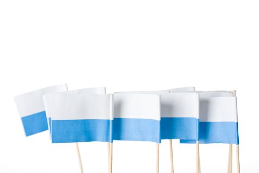 white and blue flags on tooth picks