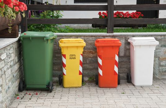 Trash Containers for Garbage Separation: plastic, glass, aluminium, paper and food