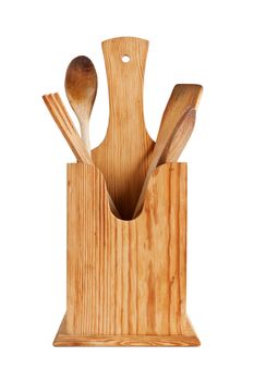 wooden Kitchen utensils isolated on white background with clipping path