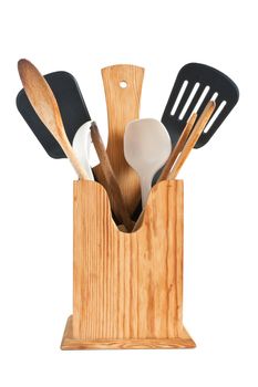 assorted Kitchen utensils isolated on white background with clipping path