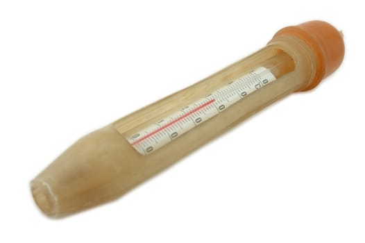 Old alcohol thermometer with Celsius scale.