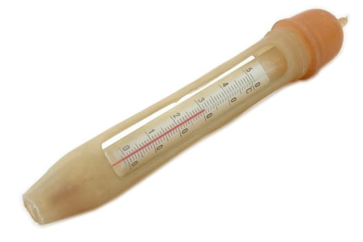 Old alcohol thermometer with Celsius scale.