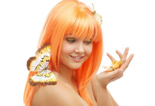 picture of lovely orange hair girl with butterflies