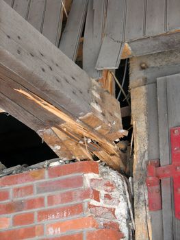 broken beam at a farmhouse