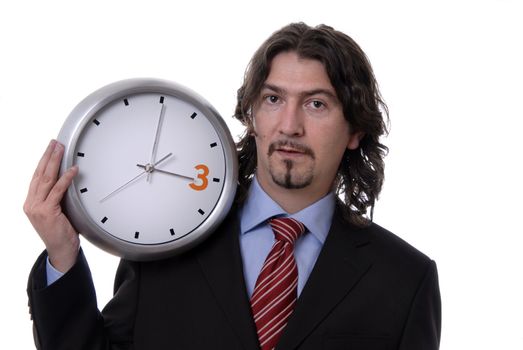 business man with clock on white background