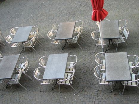 closed roadside gastronomy with empty tables