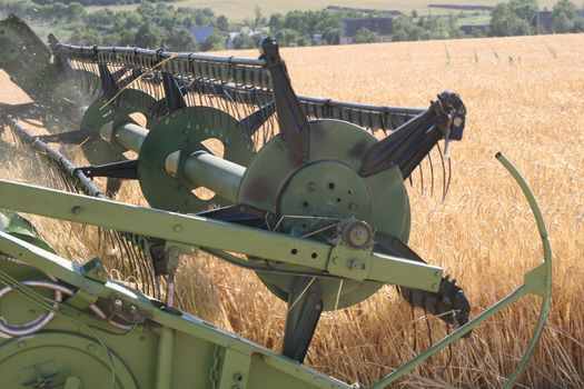 Machine harvesting the corn field