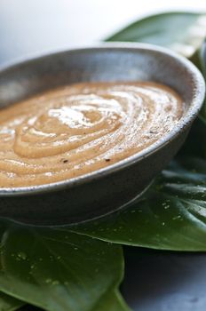 Natural body care green tea scrub closeup