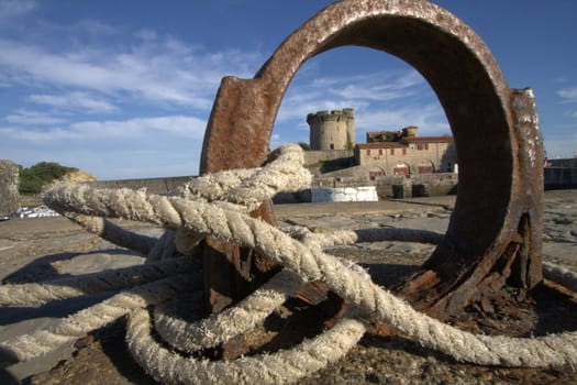 view of the castle Socoa through a ring, next to St. Jean de Luz, Basque Country