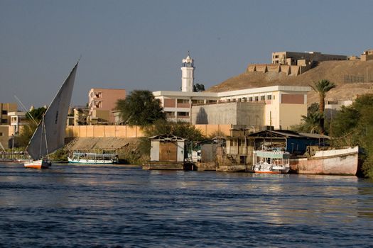 We take a closer look at life on Nile River on MAY 27, 2008, while having a felucca sailboat ride from Aswan to Elephantine Island and to a nubian village.