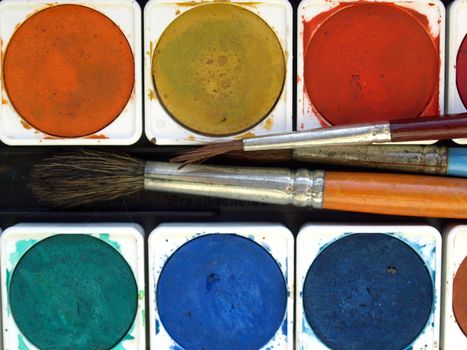 Painting tools colour palette and brushes