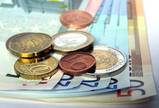 Euro banknotes and coins