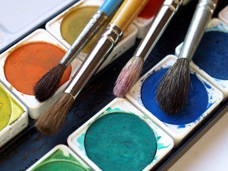 Painting tools colour palette and brushes