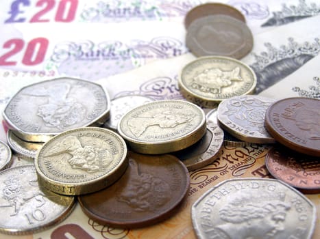 British Pounds banknotes and coins