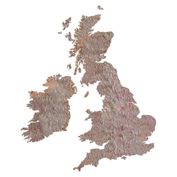 UK and Ireland map with rusted steel background