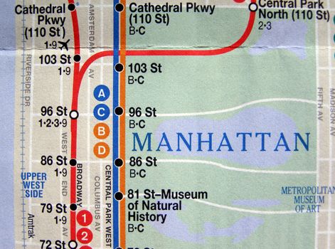 Subway map of the New York underground metro tube network