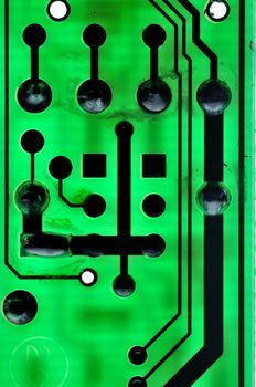 Close-up of green electronic printed circuit board