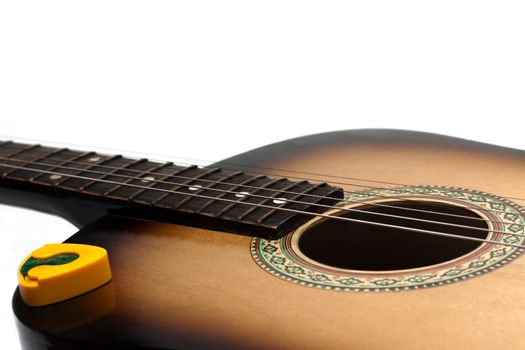 Guitar, strings insulated on white background