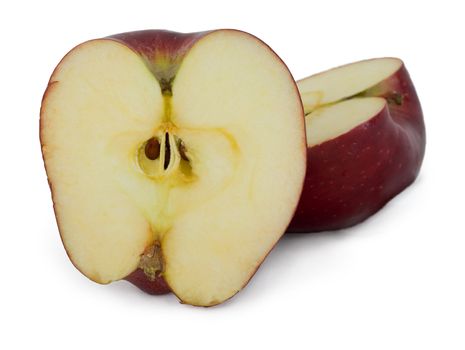 The cut apple on a white background