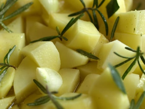 Potatoes with rosemary vegetarian food background