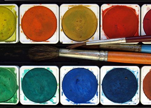 Painting tools colour palette and brushes