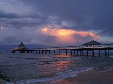 New Seabridge with Pavilion during sunset, Heringsdorf, Usedom, Germany
