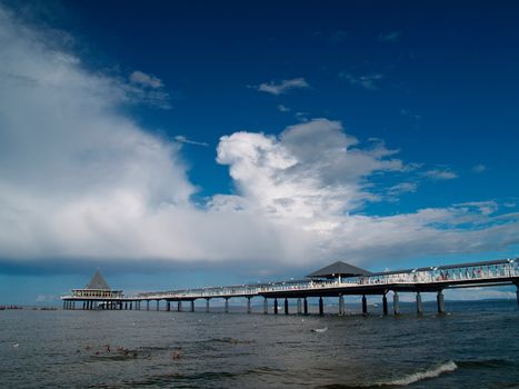 New Seabridge with Pavilion during sunset, Heringsdorf, Usedom, Germany
