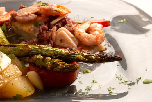 Spanish cuisine, fancy seafood and vegetable starter