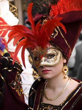 VALLETTA, MALTA - Feb 21st 2009 - Woman wearing beautiful Venetian style masks and costumes at the International Carnival of Malta 2009